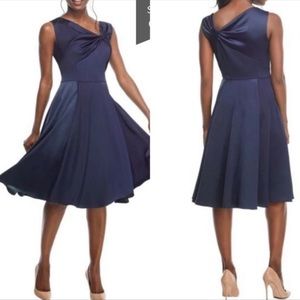 Gal Meets Glam Navy Twist Front Noelle Sleeveless Knee Length Dress